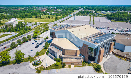 Aerial Allen County War Memorial Coliseum with distant PFW college campus 105570159