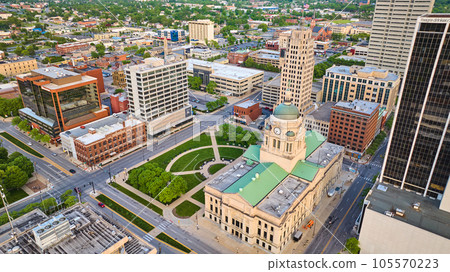 Side view Allen County courthouse aerial downtown Fort Wayne with PNC Center building 105570223
