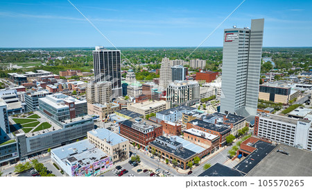 Skyscraper skyline Fort Wayne aerial cityscape downtown aerial city architecture businesses Skyscraper skyline Fort Wayne aerial cityscape downtown aerial city architecture businesses 105570265