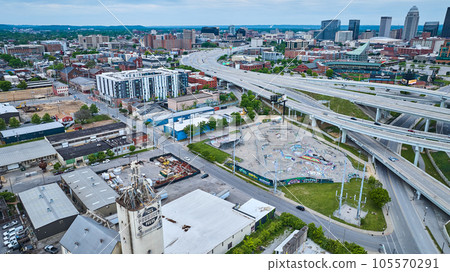 Louisville Kentucky aerial industry area with office buildings hotels and skyscrapers Louisville Kentucky aerial industry area with office buildings hotels and skyscrapers 105570291