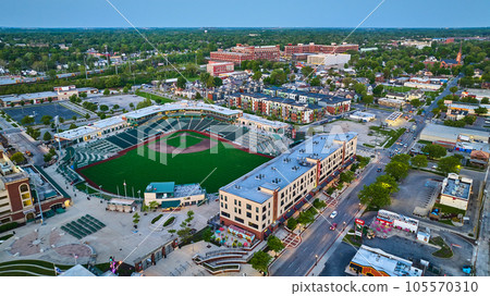 Downtown Fort Wayne city skyscape aerial Parkview Stadium Tin Caps Ballpark diamond asset Downtown Fort Wayne city skyscape aerial Parkview Stadium Tin Caps Ballpark diamond asset 105570310