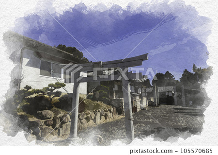 岡山縣倉敷市水彩風格的八幡宮鳥居 岡山縣倉敷市水彩風格的八幡宮鳥居 105570685