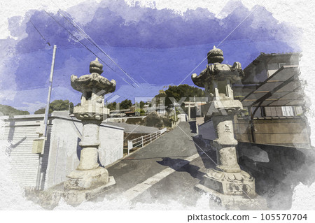 Watercolor style Hachiman Shrine lantern Kurashiki City, Okayama Prefecture 105570704