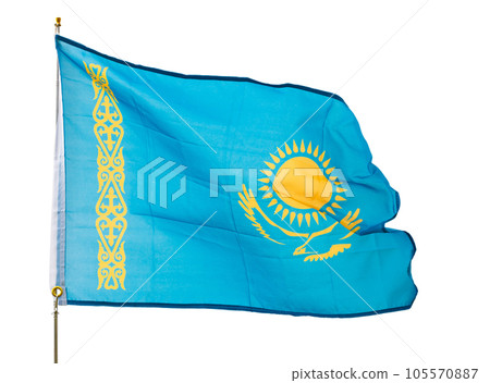 Kazakh flag flying beautifully in wind Kazakh flag flying beautifully in wind 105570887