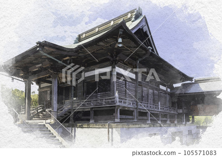 Watercolor-style Myo-in Former Main Hall, Asakuchi City, Okayama Prefecture 105571083
