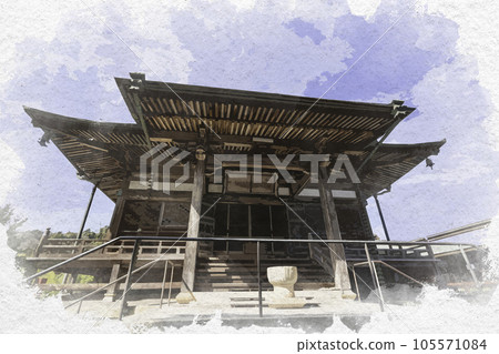 Watercolor-style Myo-in Former Main Hall, Asakuchi City, Okayama Prefecture 105571084