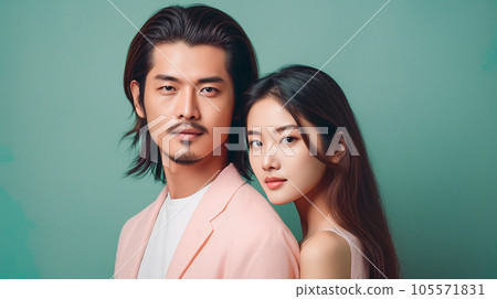 時尚的亞洲情侶，男性和女性（生成人工智能） 105571831