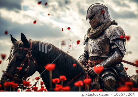 knight in a field of red poppies knight in a field of red poppies 105573204