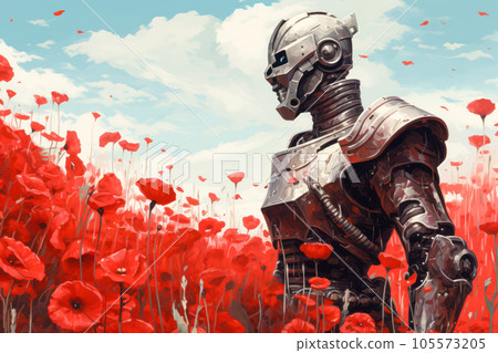 knight in a field of red poppies 105573205