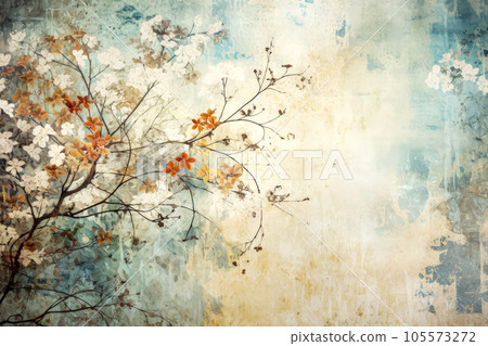 Grunge background with cherry blossoms and grunge textured paper Grunge background with cherry blossoms and grunge textured paper 105573272