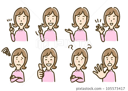 Female pose facial expression set Female pose facial expression set 105573417
