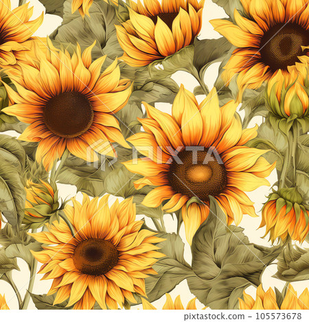 Seamless Sunflower Background, Generative with Ai 105573678