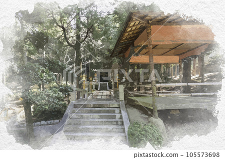 水彩風格的明院寺院，岡山縣淺口市 105573698