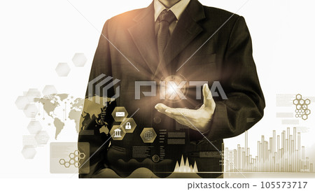 Stock market or forex trading graph and candlestick chart suitable for financial investment concept. Economy trends background for business idea and all art work design. Abstract finance background.. 105573717