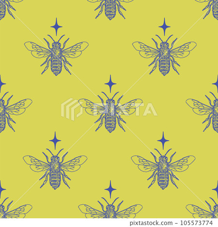 Seamless pattern with honey bee and stars 105573774