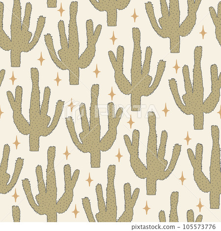 Seamless pattern cactus on desert with stars 105573776