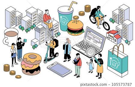 交付 食物交付的簡單等距構圖 105573787