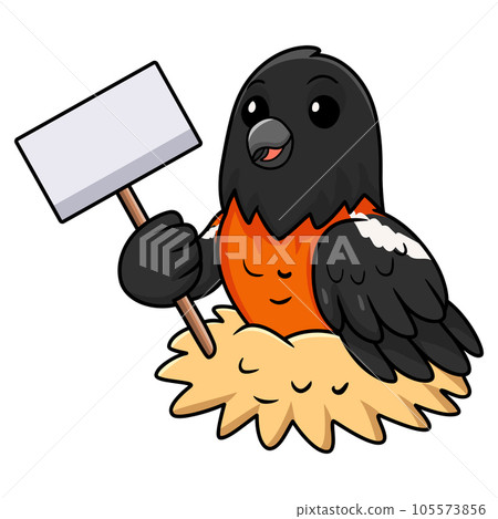Cute venezuelan troupial bird cartoon holding blank sign Cute venezuelan troupial bird cartoon holding blank sign 105573856
