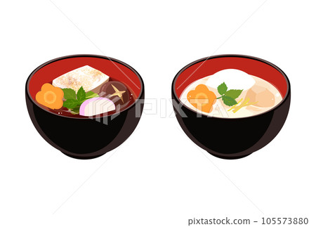 Illustration of Kanto-style and Kansai-style ozoni Illustration of Kanto-style and Kansai-style ozoni 105573880