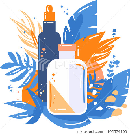 Hand Drawn cosmetic bottle set in flat style 105574103