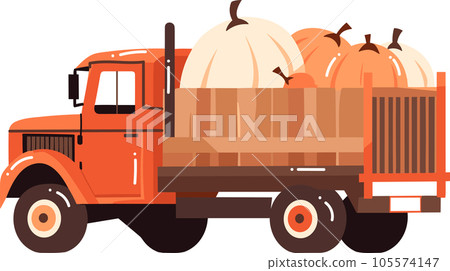 Hand Drawn Truck with Thanksgiving Pumpkins in flat style Hand Drawn Truck with Thanksgiving Pumpkins in flat style 105574147