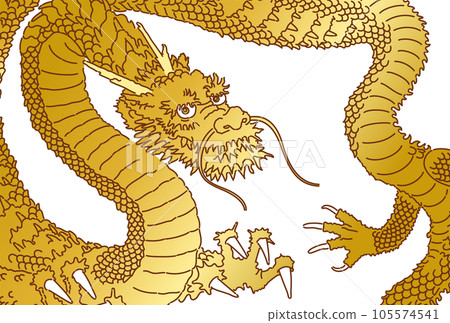 Color illustration of a golden dragon [New Year's card] 105574541