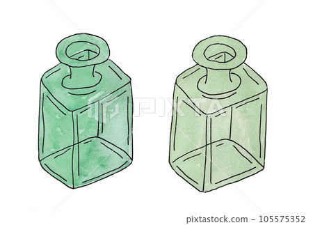 Green and light green bottles painted with transparent watercolor 105575352