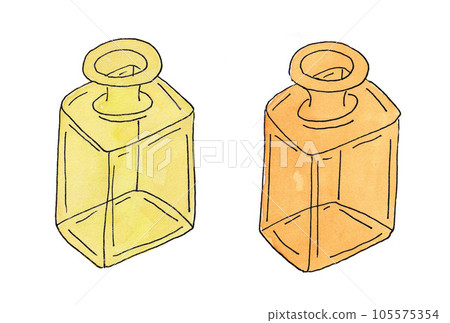 Yellow and orange bottles painted with transparent watercolor 105575354