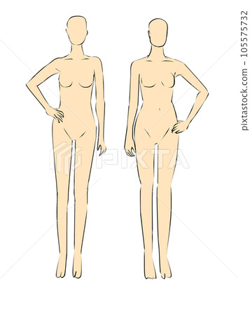 女性模特的插圖。女性全身輪廓的插圖。 105575732