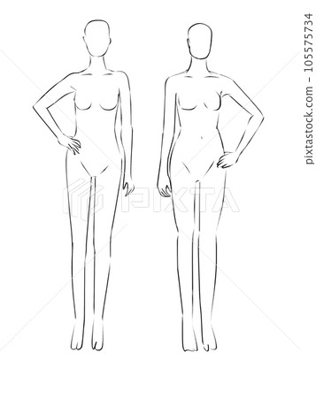 Illustration of a female mannequin. Illustration of a woman's full body silhouette. 105575734