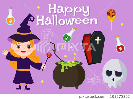 Set Halloween Elements Vector Illustration with Various Kinds of Things like Ghosts, Pumpkins, Skulls, Candies and More Cartoon Background Templates Set Halloween Elements Vector Illustration with Various Kinds of Things like Ghosts, Pumpkins, Skulls, Candies and More Cartoon Background Templates 105575892