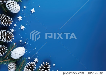 Christmas decoration with pine cones. Christmas background with space for text. Generative AI 105576184