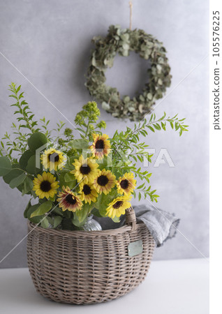 Mini Sunflower Flower Arrangement and Basket Mini Sunflower Flower Arrangement and Basket 105576225
