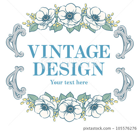 裝飾框架與古色古香的花朵。矢量材料。 裝飾框架與古色古香的花朵。矢量材料。 105576276