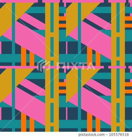 Hand drawn seamless pattern with abstract geometric 1980s 80s bold colorful print. Funky memphis hipster pink teal navy yellow eighties fashio art, modern contemporary bauhaus texture. Hand drawn seamless pattern with abstract geometric 1980s 80s bold colorful print. Funky memphis hipster pink teal navy yellow eighties fashio art, modern contemporary bauhaus texture. 105576516