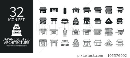 Various Japanese architecture icon set 105576992