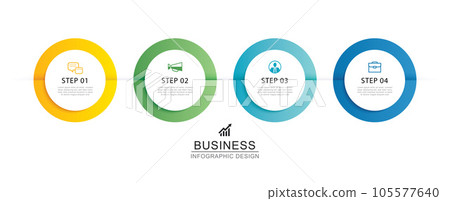 Infographics circle timeline with 4 number data template. Vector illustration abstract background. Infographics circle timeline with 4 number data template. Vector illustration abstract background. 105577640