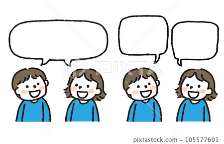 A boy and a girl talking with a smile with a speech bubble 105577691