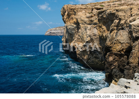 Blue hole and the collapsed Azure window. Gozo, Malta 105578088
