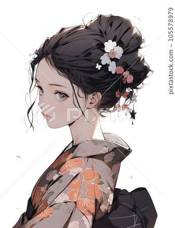 Illustration of a woman who looks good in a kimono (Generative AI) Illustration of a woman who looks good in a kimono (Generative AI) 105578979
