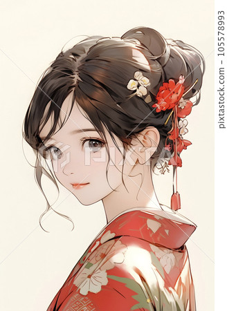 穿著和服的女人的插圖（生成 AI） 105578993