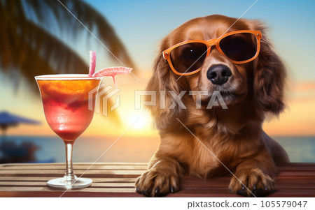 Funny dog with summer cocktail Funny dog with summer cocktail 105579047