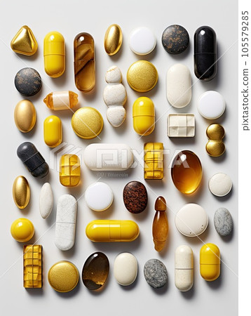 assorted pills, healthcare and farmacy concept assorted pills, healthcare and farmacy concept 105579285