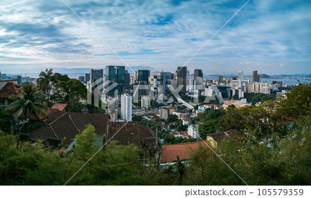 Panoramic View of Downtown Rio de Janeiro at Dusk with Famous Landmarks Panoramic View of Downtown Rio de Janeiro at Dusk with Famous Landmarks 105579359