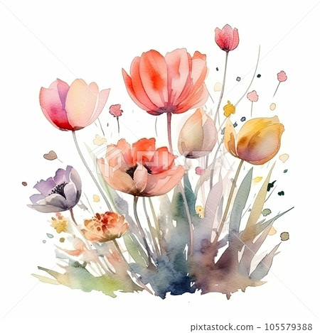 watercolor summer flowers watercolor summer flowers 105579388