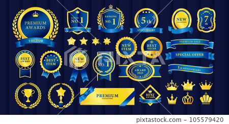 豪華獎牌矢量素材套裝藍色 105579420