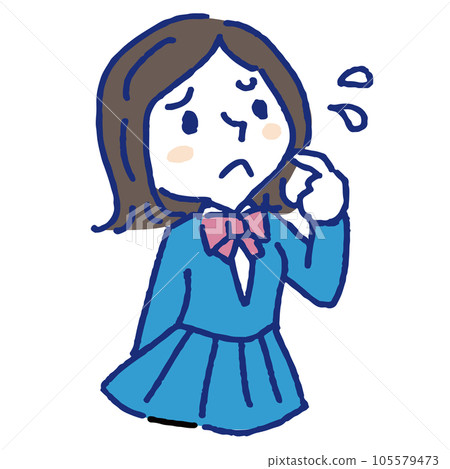 女學生一臉困惑地將手指放在臉上 105579473