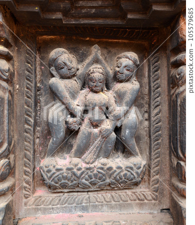 Erotic carvings on Hindu temples in Kathmandu, Nepal 105579685