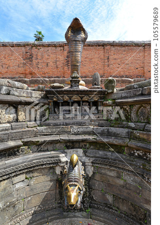 Ancient fountain in Bhaktapur. Nepal. Now destroyed after a massive earthquake hit Nepal 105579689