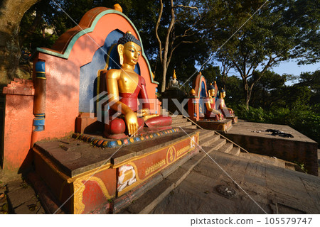 Statue of sitting Buddha In Swayambhunath, now collapsed after the earthquake that hit Nepal Statue of sitting Buddha In Swayambhunath, now collapsed after the earthquake that hit Nepal 105579747